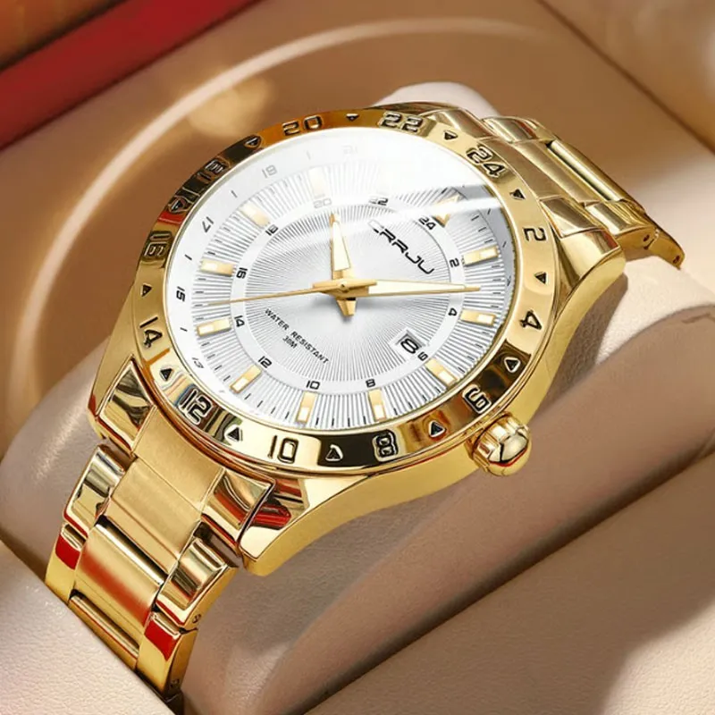 CRRJU 5007 Golden Clock Fashion Design Stainless Steel Male Watches
